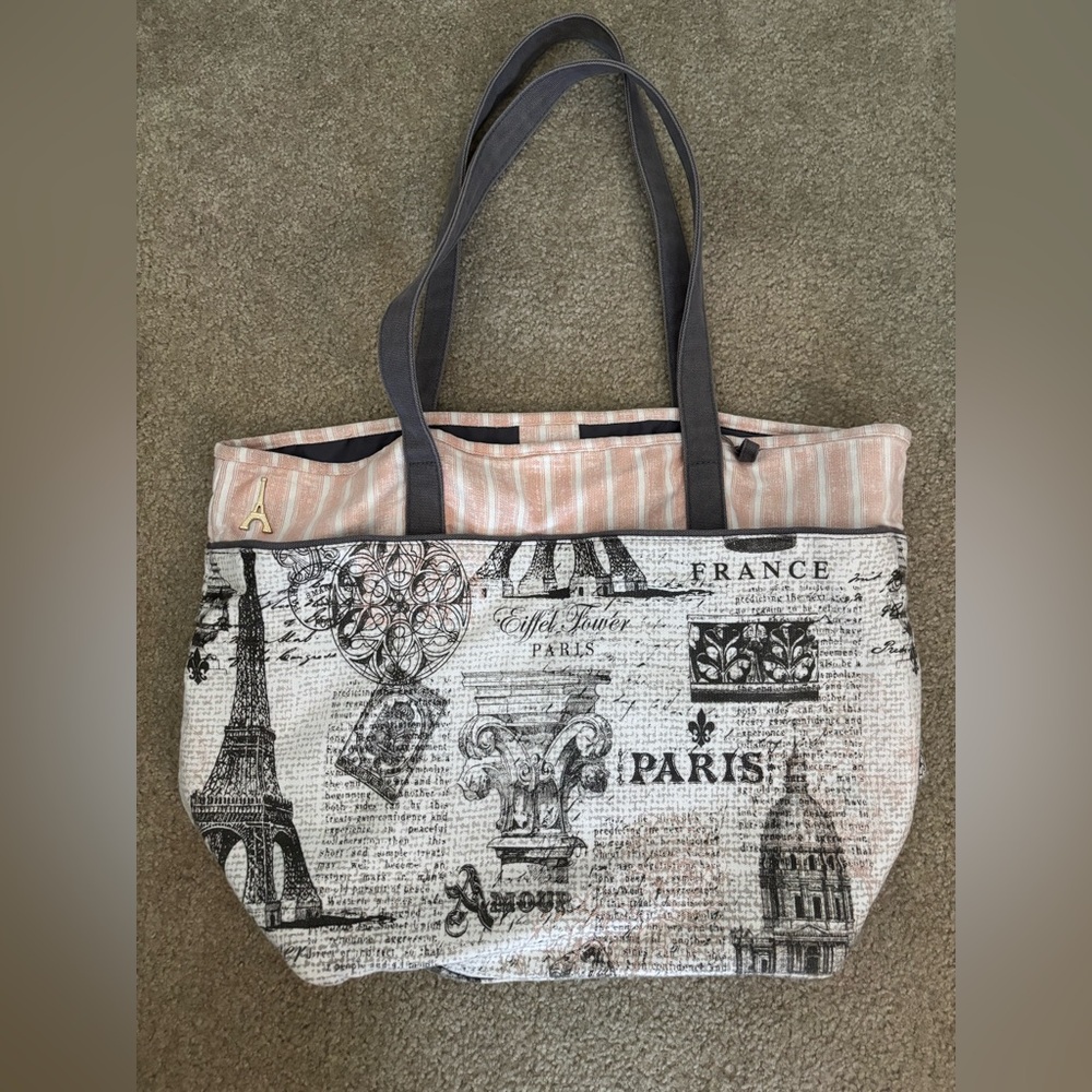 Parisian Print Tote Bag - Gray and Cream